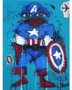 Yux, Capitan Obamerica, acrylic, crayon and poster on canvas, 30x40 cm 