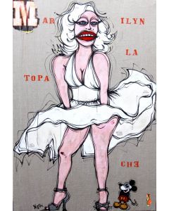 Yux, Che topa la Marilyn, acrilico, smalto e manifesti su tela, 100x150 cm
