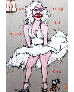 Yux, Che topa la Marilyn, acrilico, smalto e manifesti su tela, 100x150 cm