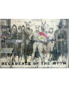 Enrico Pambianchi, The decadence of the myth, tecnica mista e collage su tela con teca di plexiglass, 70x50 cm