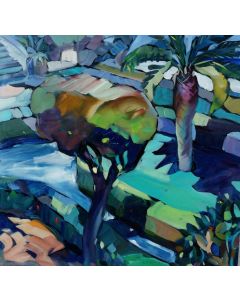 Claudio Malacarne, A garden during spring, oil on canvas, 100x120 cm