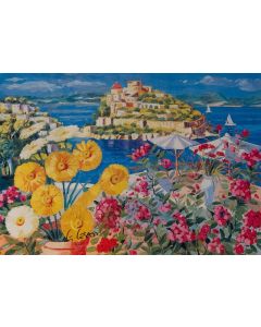 Giorgio Cesati, Summer in Ischia, screen printing on canvas, 55x40 cm