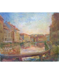 Daniela Penco, Naviglio-1930, oil on canvas, 50x60 cm