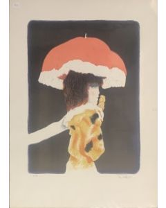 De Andreis, Girl with umbrella, screen printing, 30x70 cm