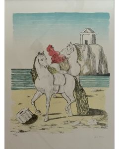 Giorgio De Chirico, Cavalli sulla spiaggia, litografia, 70x50 cm