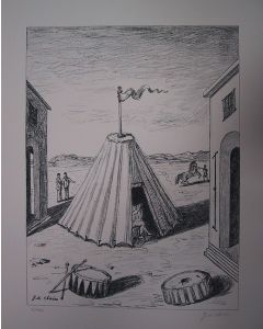 Giorgio De Chirico, Solitudine della gente del circo, litografia, 70x50 cm, 1969