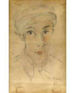 Filippo de Pisis, Face, pastels and watercolor on paper, 24x16 cm, 1934