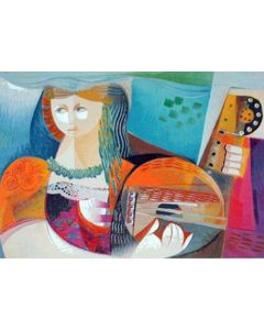 Vittorio Maria Di Carlo, women with a guitar, graphics on paper, 50x70 cm