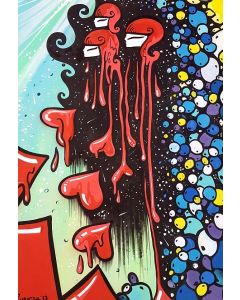 La Pupazza, Donne cuori, acrilico e spray su carta, 50x70 cm