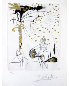 Salvador Dalì, Duel Aux Camélias tratto da Les Amours Jaunes, incisione a puntasecca, 39,5x29 cm
