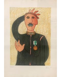 Enrico Baj, Archduke Charles of Austria, colour etching and collage , 50x70 cm, 1983