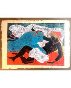 Salvatore Fiume, Europa e il Toro, serigrafia su carta paglia, 70x50 cm