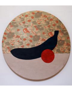Fè, Banana Tiama Natura Morta con Arancia, Acrilico su tessuto broccato tesato su telaio, 80 cm, 2020