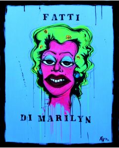 Yux, Fatti di Marilyn, acrilico, pastelli a cera, smalto e manifesti su tela, 80x100 cm