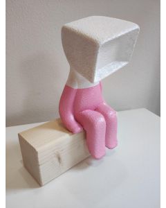 Fè, Myselfie Homo Monitor - Reboot (rosa), scultura in stampa 3d verniciata a mano e legno di abete, 19x16x9 cm