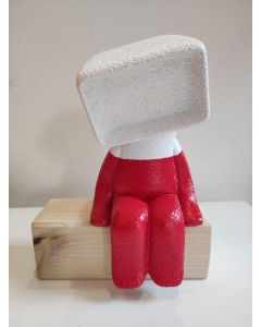 Fè, Myselfie Homo Monitor - Reboot (rosso), scultura in stampa 3d verniciata a mano e legno di abete, 19x16x9 cm
