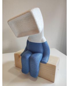 Fè, Myselfie Homo Monitor - Reboot (azzurro), scultura in stampa 3d verniciata a mano e legno di abete, 19x16x9 cm