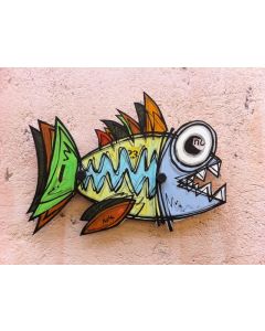 Yux, Piranha, mixed tecniques on aluminium, 51 cm