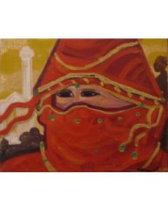 Carlo Massimo Franchi, Principessa, olio su broccato d'oro, 30x24cm 