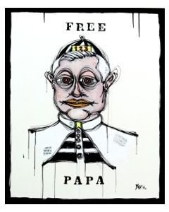 Yux, Free Pope, acrylic crayon, enamel and poster on canvas, 80x100 cm