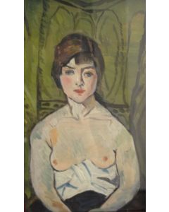 Scuola Francese, Nudo di donna, olio su tavola, 12,5x21,5 cm