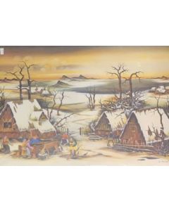 G. Canali, Snowy village, screen printing, 70x50 cm