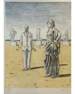 Giorgio De Chirico, Diana e il professore, litografia, 50x64 cm