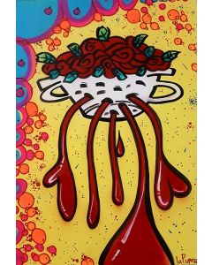 La Pupazza, I macina rose, acrilico e spray su carta, 50x70 cm