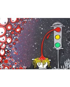 La Pupazza, Il semaforo sugo, acrilico e spray su carta, 50x70 cm