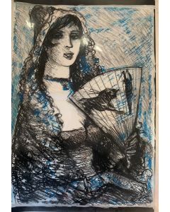 Salvatore Fiume, Spagnola (Blue), sketch with wax crayons on film, 50x70 cm