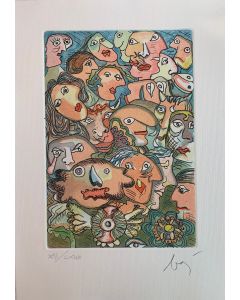 Enrico Baj, tratta dai Canti Carnascialeschi, incisione a colori, 31,5x22 cm 