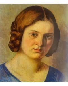 Giovanni Malesci, Giovane Donna Toscana, olio su legno, 28x31,5 cm, 1913