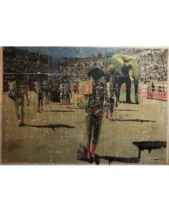 Enrico Pambianchi, Circus, collage, olio, acrilico, matite, gessetti, resine su cartone d'arazzo, 180x165 cm