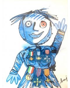 Enrico Baj, Child decorated, collage on paper, 65x50 cm