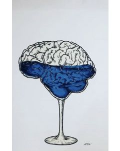 Loris Dogana, Brain of glass, acrylic and marker on wood, 100x80 cm