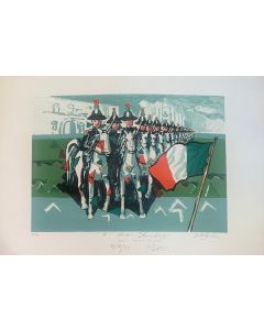 Ibrahim Kodra, I Carabinieri, litografia, 50x70 cm, 1991