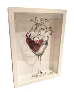 Loris Dogana, Heart of glass, grafica in vitro, 23x32x6 cm (con cornice)