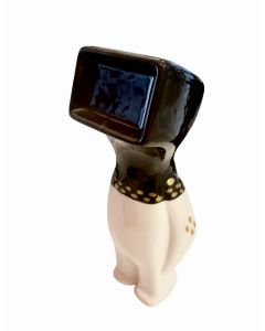 Fè, My Selfie. Homo Monitor Ceramic (macchie oro), scultura in ceramica dipinta a mano, h 24 cm
