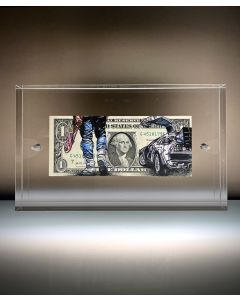 Paz Blandina, Back to the future, Tecnica mista su banconota da 1 dollaro USA, 22x13,5x4 cm