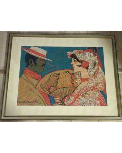 Salvatore Fiume, Bullfighter, screen printing on damask, 70x50 cm