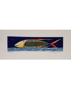 Meloniski da Villacidro, Pesce, serigrafia e collage ritoccata a mano, 14,5x35,5 cm