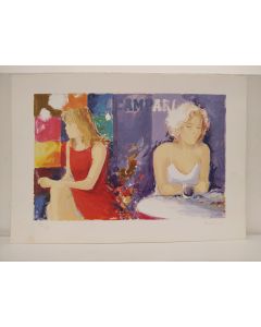 Giuliano Trombini, Women at the bar, screen printing, 25x35.5 cm