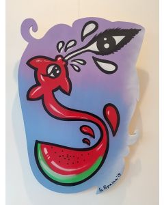 La Pupazza, Watermelon Fish, acrylic and spray on wood, 60x93 cm