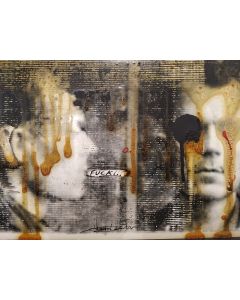Enrico Pambianchi, Foto segnaletica, collage, olio, acrilico, matite, gessetti e resine su carta fotografica, 29,5x21 cm