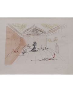 Salvador Dalì, Plaza Mayor, drypoint etching, 80x60 cm (40,5x59 cm), 1973