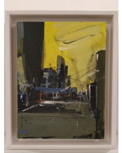 Alessandro Russo, Cantiere giallo, acrilico su carta su tela, 25x19 cm