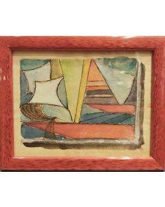 Scuola Cubista, Barca a vela, acquerello su carta, 13x16,5 cm