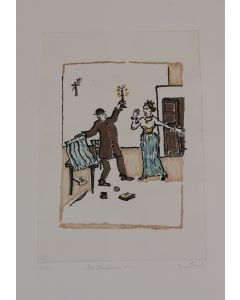 Orfeo Tamburi, Don Abbondio with Lucia, etching, 50x35 cm