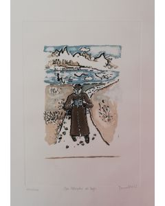 Orfeo Tamburi, Don Abbondio at the lake, etching, 50x35 cm