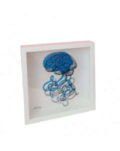 Loris Dogana, Plug and Play (cervello), grafica in vitro, 27x27x6 cm (con cornice)